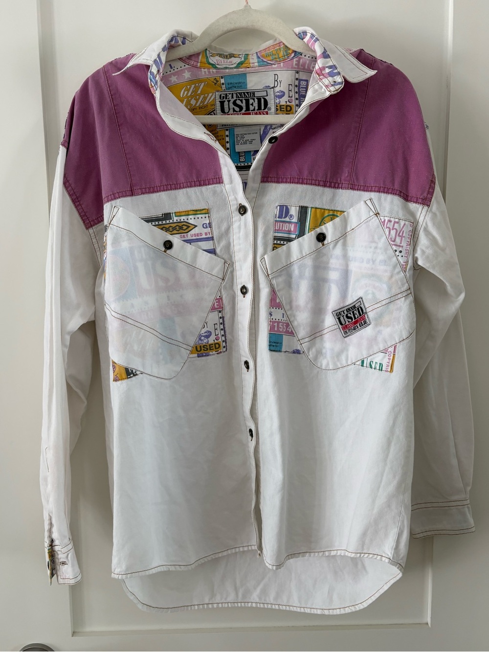 Vintage Get Used Classic Jeans By Elie 90s Button Up Shirt Pop Art Hip Hop Small